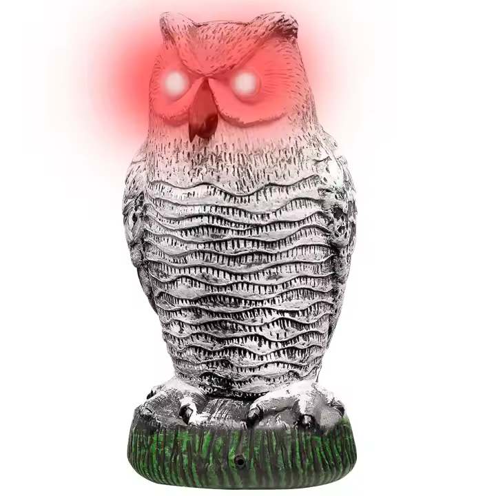 Dispositivo De Control De Aves Con Owl Falso Y Ojos Que Parpadean Sonido Asustadizo Estatua De Owl Realista Para El Jardín - 1