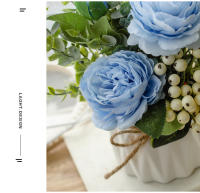 Conjunto de Flores Artificiales - Jarrón de Cerámica con Cuerda de Yute, Rosas y Plantas Falsas para Decoración del Hogar - details 10