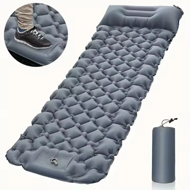 Almohadilla De Dormir Para Camping Inflable Con Bomba Integrada Ultraligera De Viaje Con Apoyo Cabeza Para Senderismo - 1