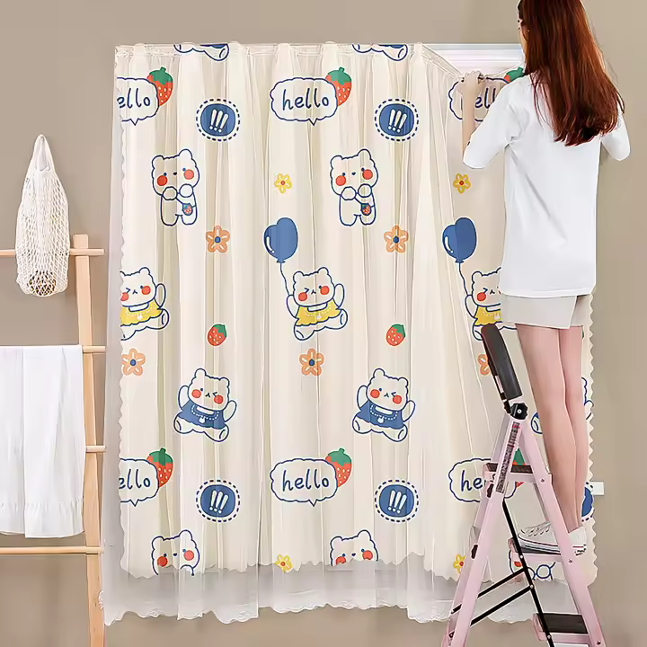 Cortinas Adhesivas De Encaje Negro Con Estampado 1 Pieza Instalación Fácil Sin Agujeros Adecuadas Para Dormitorio Y Sala De Estar - 1
