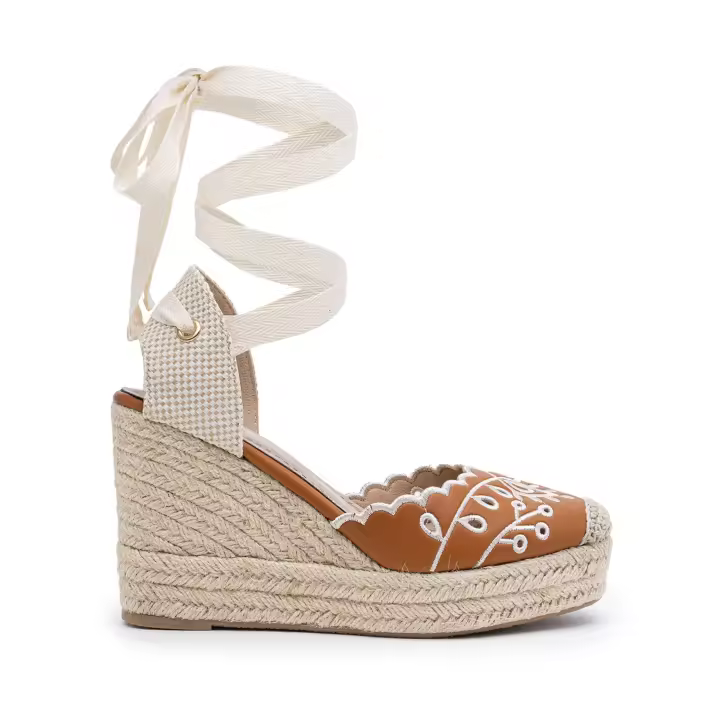 Alpargatas de cuña alta con bordado floral y de hojas - Verano para Mujer - Estilo Bohemio - 1