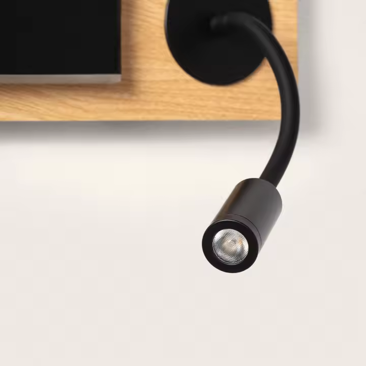 Ledkia Aplique de Pared LED con Luz de Lectura Metal y Madera Adalia Negro - 1