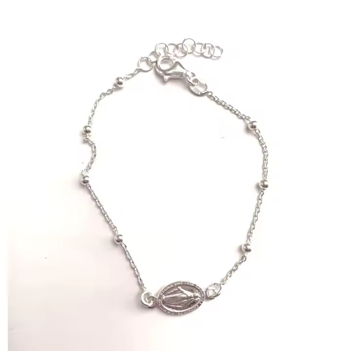pulsera virgen de la milagrosa bolitas de plata de ley -40ycuatrojoyeria - 1