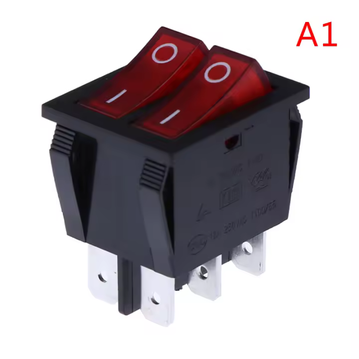 Interruptor Doble Rocker Con Luz ON/OFF 6Pines Botón De Poder Para Placa De Hornear Y Calentador Eléctrico 16A~250V AC Material Plástico - 1