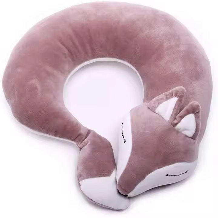 Cojín pequeño cómodo con cuello de rtoon de animales de lana de zorro para aviones y trenes (púrpura) - 1