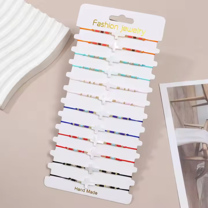 Juego De 12 Pulseras De Moda Con Patrón De Cruz Y Granulados Multicolor Para Mujer Set De Pulseras De Fiesta Temperamento - 1