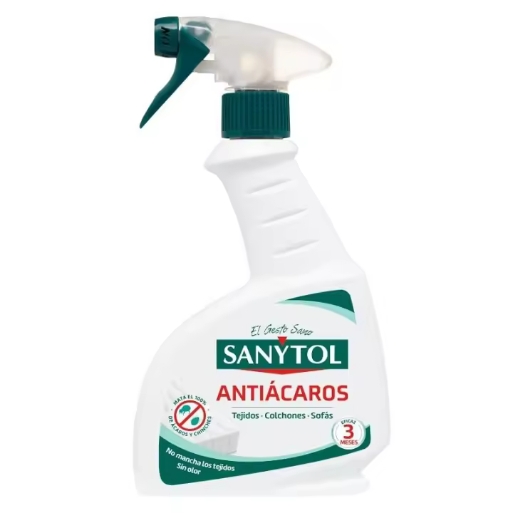 Sanytol - Antiácaros Spray 300 ml, Mata Ácaros y Chinches en Tejidos no Lavables, Ideal para Colchón, Sofás, Alfombras y Otros Textiles no Lavables - 1