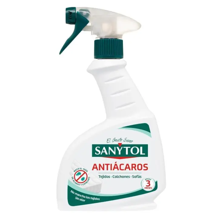 Sanytol - Antiácaros Spray 300 ml, Mata Ácaros y Chinches en Tejidos no Lavables, Ideal para Colchón, Sofás, Alfombras y Otros Textiles no Lavables - 1