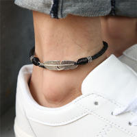 Anklet De Cuero Para Hombres Y Mujeres Con Encanto De Hoja De Pluma Hecho a Mano Cadena De Pie Para Playa Joyería De Sandalias Sin Metal - details 0