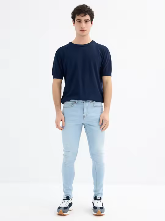 Jeans skinny azul, 98% algodón, 2% elastano, ajuste óptimo, 5 bolsillos, triángulo bordado trasero INSIDE - 1