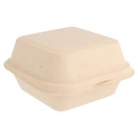 Envase concha para hanburguesa de caña de azucar (bagazo) compostable y biodegradable con cierre color natural/beige Bioloza 15 x 15 X 8 cm - 50 uds - details 3