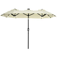 Outsunny Sombrilla Doble con Luces LED 280x146x227 cm Sombrilla de Jardín con Inclinación de 45° Manivela y Costillas de Acero para Terraza Balcón Piscina Beige - details 0
