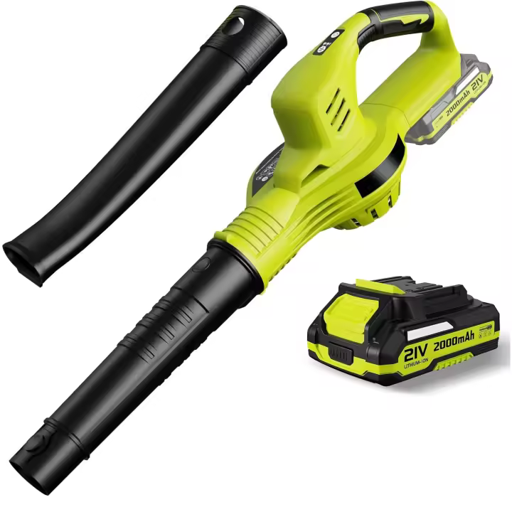 21 V Soplador de hojas inalámbrico de 3000 W, soplador de hojas eléctrico inalámbrico  21 V, 2 modos de velocidad, adecuado para el cuidado del césped, patio, soplado de hojas, adecuado para batería Makita de 18 V / - 1