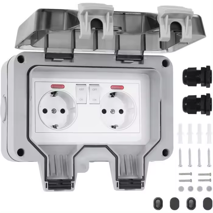 Toma de corriente exterior impermeable IP66 con interruptor, Toma de corriente exterior de Doble pared para Cocina, baño, Garaje, Piscina y Jardín. - 1