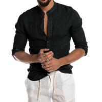 Camisa Casual Para Hombre De Manga Larga Cuello Erguido Color Sólido Material De Algodón Estilo Clásico Para Primavera Y Otoño - details 1