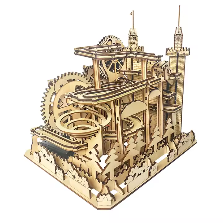 DAM. Maqueta de Madera 3D, con movimiento mecánico diseño de Pista de bolas Castillo. 400 piezas. 25x21x24cm. - 1