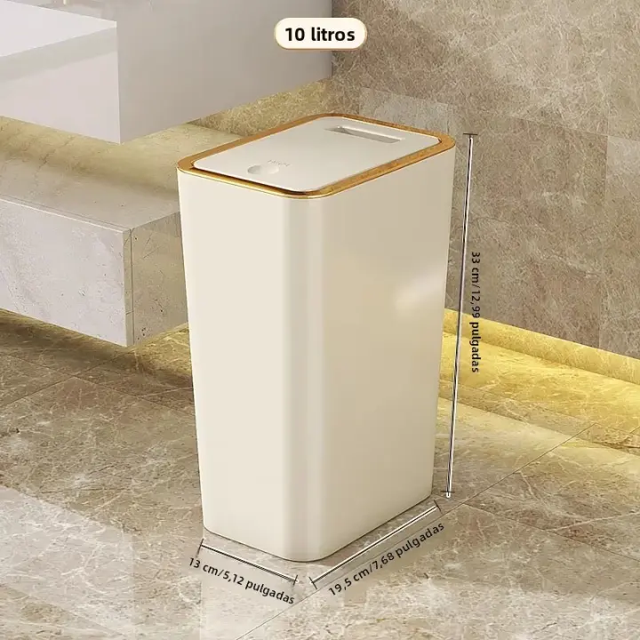 Basurero Slim De 10/12L Para Cocina Baño Y Dormitorio Cubierta Nordic Impermeable Con Tapa De Un Toque Gran Capacidad Ecológico - 1