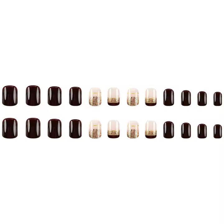 Kit De Uñas Postizas De Presión Para Mujeres Y Niñas 24 Piezas Juego De Uñas Postizas Cortas Cuadradas Con Diseño De Flores Geométricas Y Brillo Moda Oficina - 1
