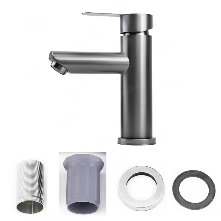 Grifo De Baño Acero Inoxidable Mezclador De Agua Caliente Y Fría Accesorios De Baño Grifo De Lavabo Instalación Montada En La Superficie Cerámica Para Válvula Material Metálico - 1
