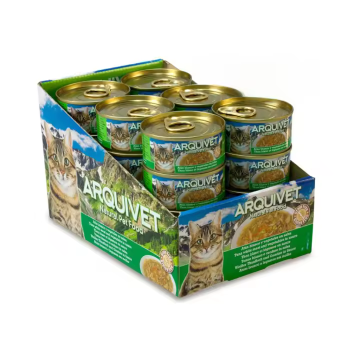 ARQUIVET - Comida Húmeda (24x80 gr) para Gatos Adultos en Salsa (Atún Blanco y Verduras) - 1