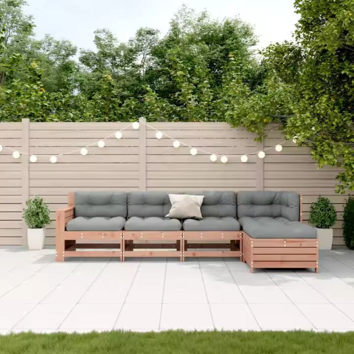 vidaXL Juego de muebles jardín 5 pzas y cojines madera abeto Douglas - 1