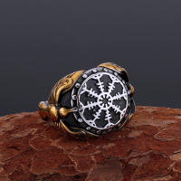 Anillo De Acero Inoxidable Nórdico Con Runas Awe Helmet De Odin Cuervos Huginn Y Muninn Aegishjalmur Anillo Nórdico Para Hombres Joyería De Leyendas Mitológicas - details 1