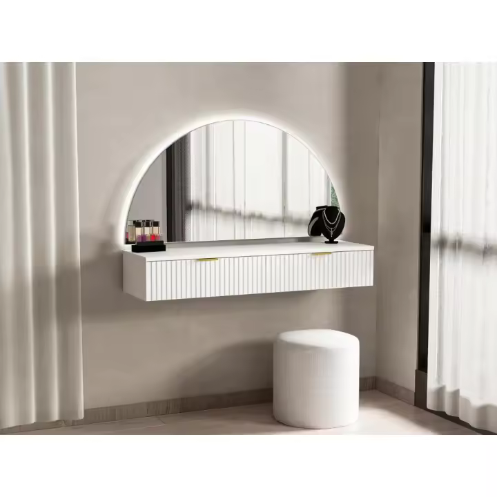 Vente-unique - Tocador flotante con espejo y LEDs - 2 cajones - Blanco - FRALYN de Pascal Morabito - 1