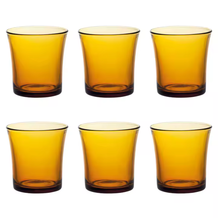 Set de 6 vasos de cristal templado 21 cl, color ámbar, modelo Lys, vasos para agua, bebidas, 7,8 x 8 cm, resistentes a los golpes y choques térmicos, aptos para microondas, lavavajillas - 1