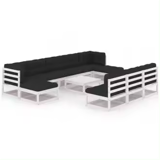VIDAXL 3077150 conjunto de muebles de jardín 11 piezas fabricado en madera con cojines en acabado blanco - 1