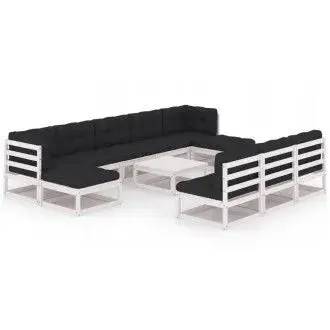 VIDAXL 3077150 conjunto de muebles de jardín 11 piezas fabricado en madera con cojines en acabado blanco - 1