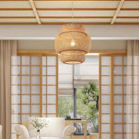 Lámpara Colgante De Bambú Pendentivo Luz De Techo Rattan Wicker Tejido a Mano Enredado Para Hogar Comedor Estilo Sudeste Asiático - details 35