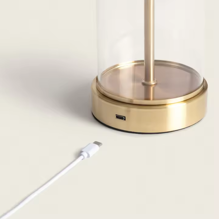Ledkia Lámpara de Mesa Metal y Cristal Malta con Interruptor táctil y Batería Recargable Blanco - 1