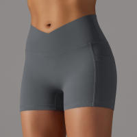 Shorts De Yoga Para Mujer Con Cintura Alta Y Bolsillos Diseño Cruzado Transpirables Y Secado Rápido Para Gimnasio Running Ejercicio - details 27