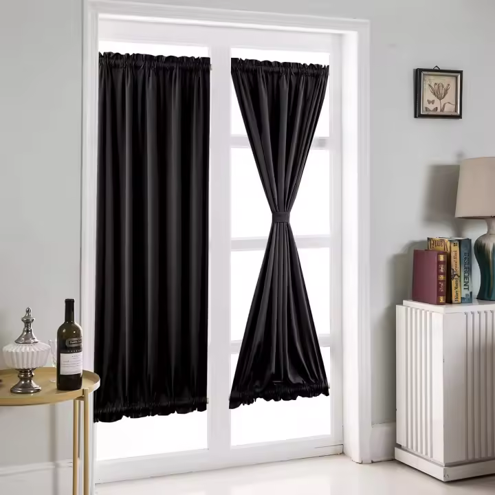Cortinas para Puerta Francesas Color Puro Panel de Cortina de Puerta Francesa Cortinas Opacas para Sala de Estar Cocina Dormitorio Comedor Sala,1 Panel (Negro, 64 * 102cm) - 1