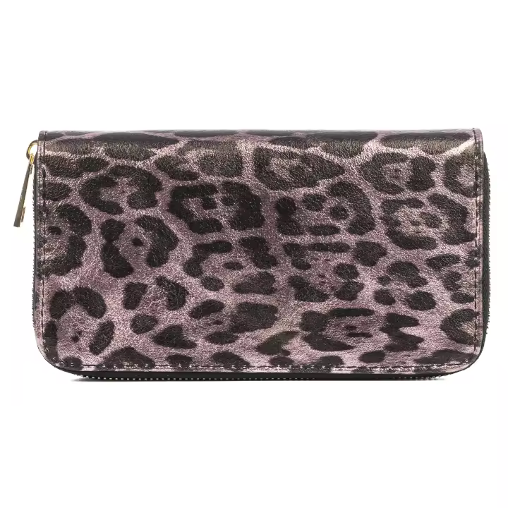 FIRENZE ARTEGIANI Avegno cartera mujer, de piel auténtica Gamuza con estampado animal print leopardo lacada brillante. Fabricado en Italia 19,5x2,5x10,5 Cm. Color: Leopardo - 1