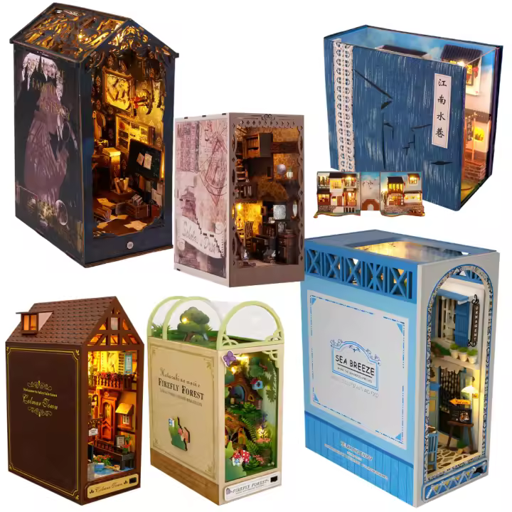 Kit De Miniatura De Librería DIY Nook Casa De Muñecas Insert Dollhouse Model Roombox Construcción Kit De Estante De Libros Madera Juguetes Bookend Para Regalos De Navidad - 1