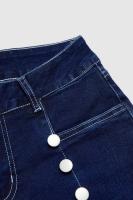 Pantalones Vaqueros De Cintura Alta Para Mujer Con Detalle De Botón Y Ajuste Slim Fit En Azul Oscuro Con Estiramiento Cómodo Moda Casual Elegante - details 6