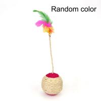 Juguete Interactivo Para Gatos 1PC Bola De Peluche Colorida Con Plumas Para Masticar Y Rascarse Juguete De Sisal Para Divertir a Los Gatos - details 2
