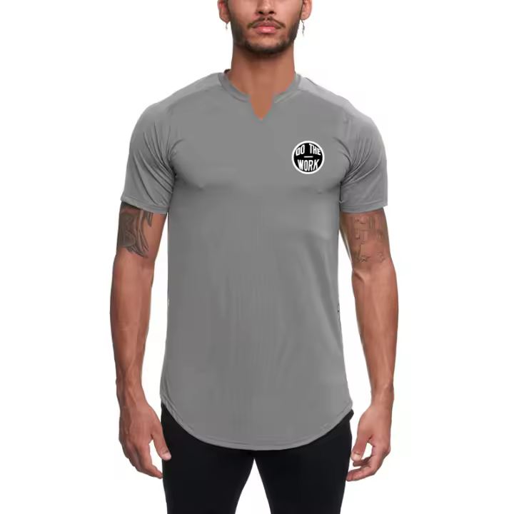 Gym Fitness Shirts Man Slim Fit Hip Hop Casual Clothing Summer Fashion Print Short Sleeve Breathable Quick Dry Elastic T-shirts - 1