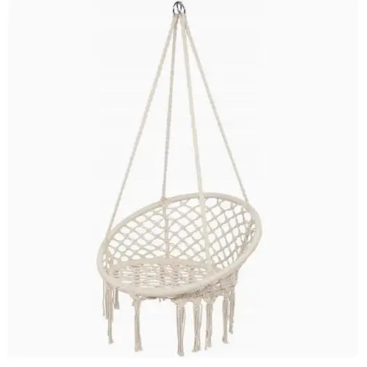 LILI HOME Silla Colgante de Macramé | Ø80 x 120 cm | Elegancia y Confort ideal para interiores y exteriores. Su diseño artesanal en tono beige aporta un toque bohemio y elegante a cualquier ambiente, ya sea en el jardín, terraza, balcón o dentro de casa. - 1
