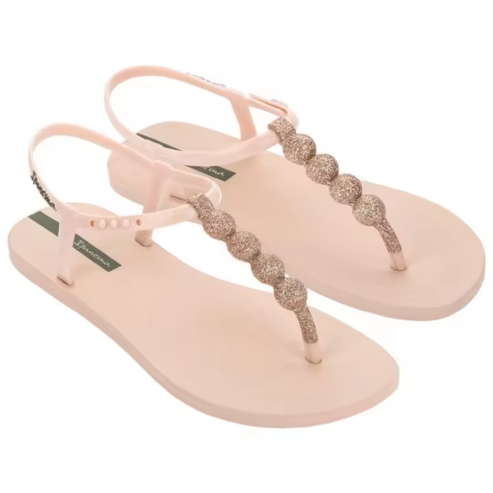 IPANEMA 27299 Chancla piscina de mujer de la marca Ipanema Modelo CLASS EASY ON GLOW en color beige y adornos dorados. Cierre mediante pulsera al tobillo y tira al dedo. Planta anatómica y suela de goma antideslizante. - 1