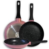 Sartenes de Cocina Color Rosa Elite, De Aluminio Forjado, Revestimiento Aspecto Piedra, Antihaderente Tricapa, Compatible con Gas, Vitrocerámica y Cocinas De Inducción, Libre De Pfoa - details 0