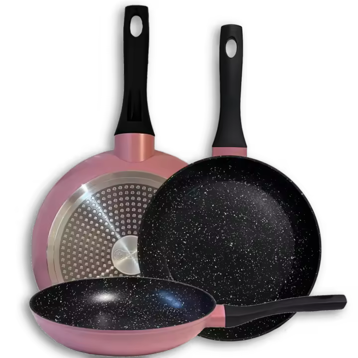 Sartenes de Cocina Color Rosa Elite, De Aluminio Forjado, Revestimiento Aspecto Piedra, Antihaderente Tricapa, Compatible con Gas, Vitrocerámica y Cocinas De Inducción, Libre De Pfoa - 1