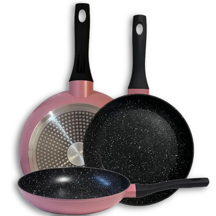 Sartenes de Cocina Color Rosa Elite, De Aluminio Forjado, Revestimiento Aspecto Piedra, Antihaderente Tricapa, Compatible con Gas, Vitrocerámica y Cocinas De Inducción, Libre De Pfoa - 1