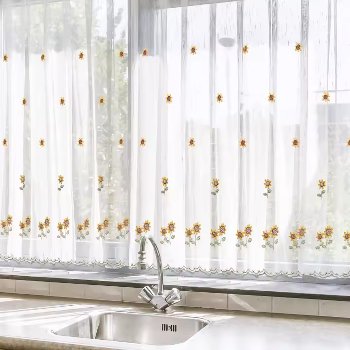 Cortina de Cocina Translúcido , Visillo Transparente para Cocina, Comedor, Marco de Puerta  Tejido Gasa Fina - 1
