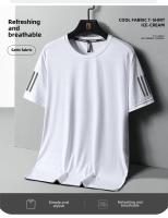 Camiseta De Seda Helada Para Hombres Verano Cuello Redondo Manga Corta Suave Fitness Tops Casual Oversize Tees Transpirable Ligera Secado Rápido Estirable Sin Pliegues - details 1