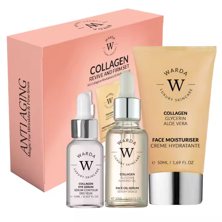 Warda Luxury Skincare COLLAGENSKIN LIFTER BOOST OIL SERUM 30 ml + SKIN LIFTER BOOST COLLAGEN MOISTURISER 50 ml + SKIN LIFTER BOOST COLLAGEN EYE SERUM 15 ml - 1