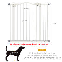 PawHut Barrera de seguridad para Perros Extensible 74-87 cm, para Puertas y Escaleras, Barrera para Perros con Extensión 7 cm, Montaje a Presión y Doble Bloqueo, Blanco - details 2