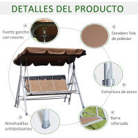 Outsunny Columpio Balancín Jardín de 3 Plazas con Toldo Ajustable Respaldo Transpirable y Marco de Metal para Terraza Balcón Exterior Carga 240 kg 171x108x154 cm - details 5