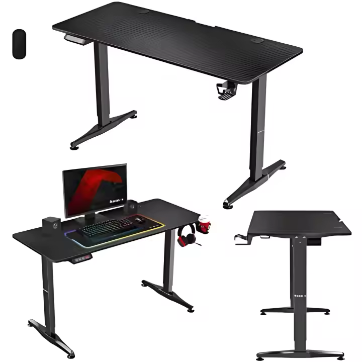 Huzaro Hero 8.5 - Mesa de Juegos Eléctrica Altura Regulable 60x140 LED Memoria Soporte Bebidas Cable Negro - 1